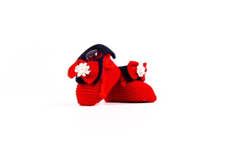 Infant Wool Knitted Flowery Bowknot Socks Shoes - 3-6 months_0