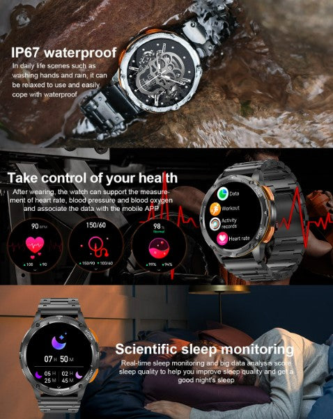 AK59 Smart Watch HD AMLOED Screen w/ health monitoring - Gold/Orange Strap_5
