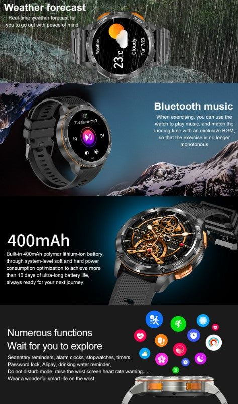 AK59 Smart Watch HD AMLOED Screen w/ health monitoring - Gold/Orange Strap_7