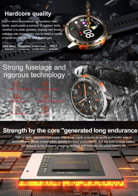 AK59 Smart Watch HD AMLOED Screen w/ health monitoring - Gold/Orange Strap_2