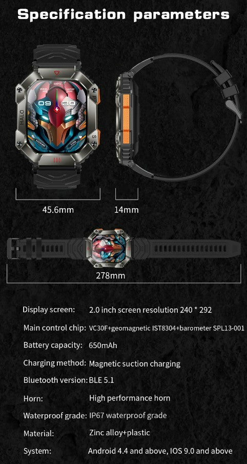 KR80 Bluetooth HD Heal Monitoring Smart Watch - White/Orange_3