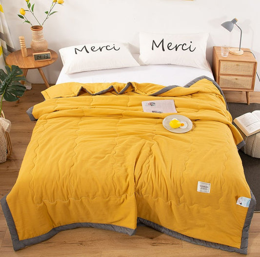 Cotton Thin Summer Cool Quilt - Yellow 180*220_0