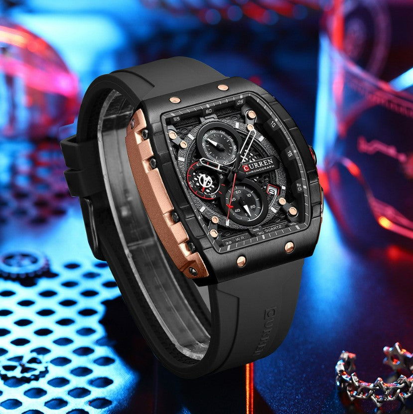 CURREN 8442 Men's Waterproof Six Needle Quartz  Multifunctional Watch Men's Watch - Black_1